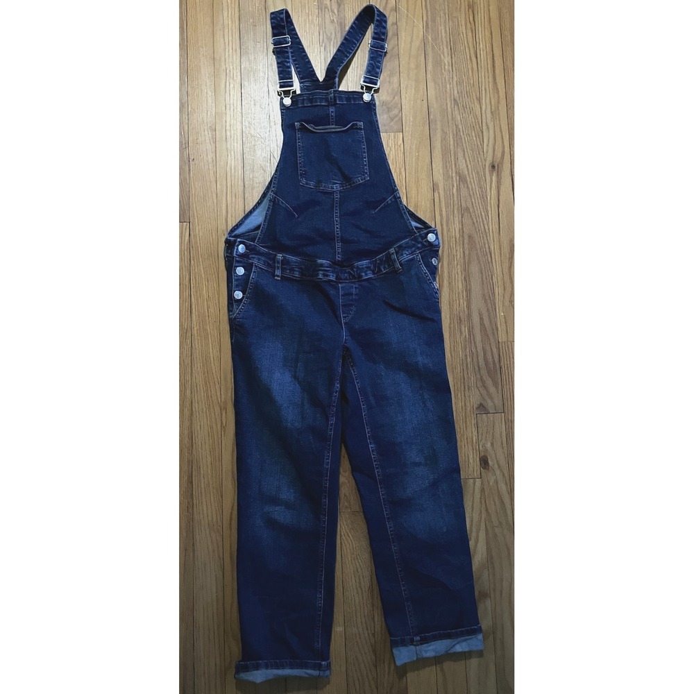 GAP Maternity Blue Denim Overalls Jeans Women M Dark Wash Classic Fit